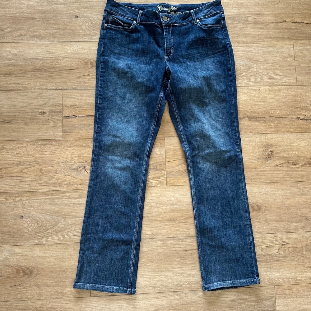 Wrangler Womens Straight Leg Jeans Blue Dark Wash Stretch 15x34 09MWTMS Western